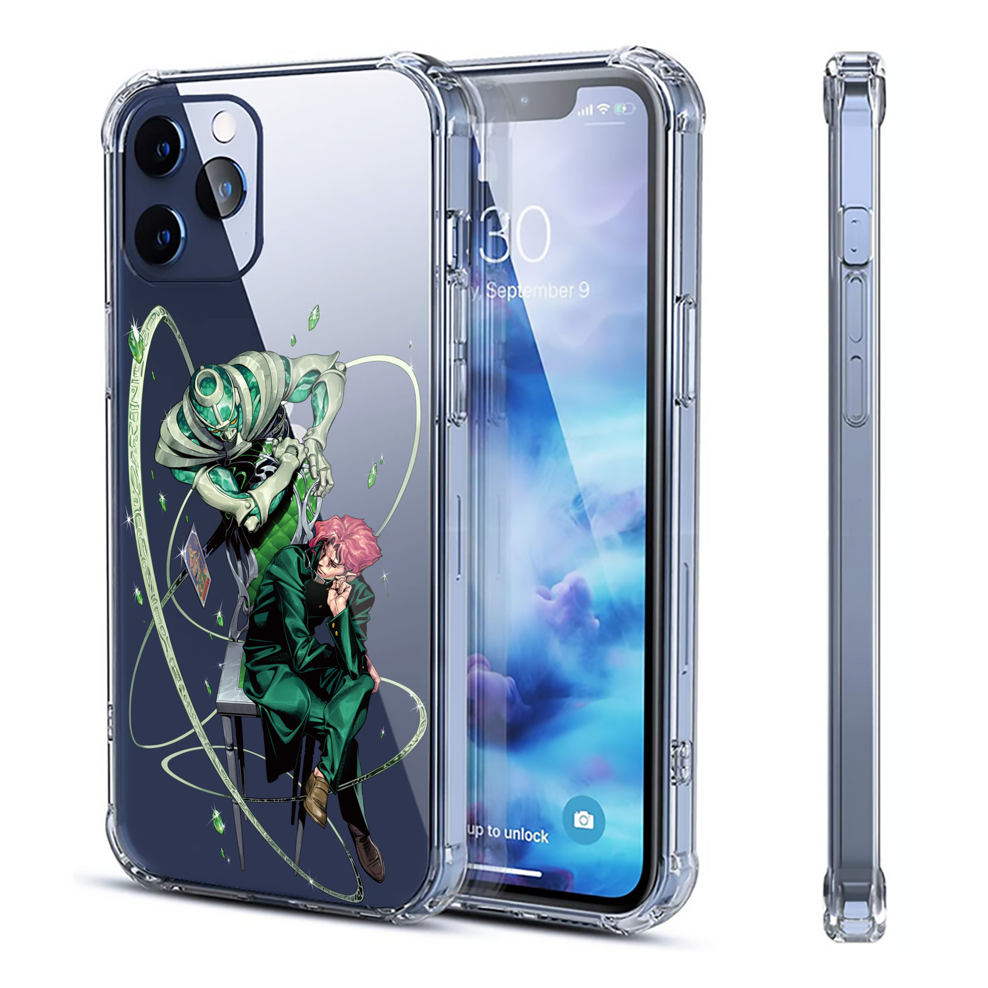 （画像用） ジョジョの奇妙な冒険 花京院 典明（かきょういん のりあき） JoJo's Bizarre Adventure Kakyoin Noriaki 【iPhone 12シリーズ対応】透明スマホケース（クリアソフトケース）
